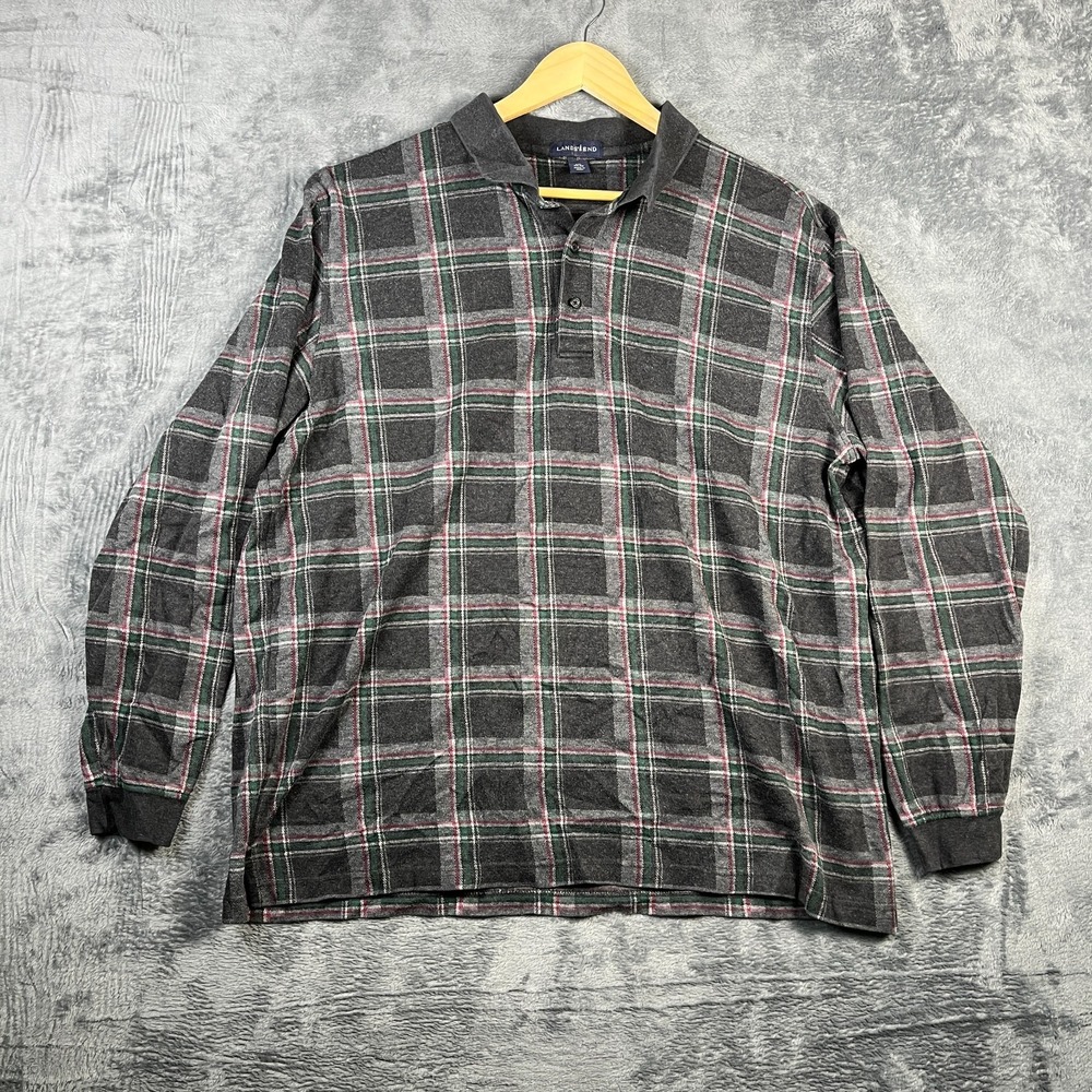 Lands' End Rugby Shirt Mens 2XL (50-52) Multicolor Plaid Tennis Tail Resort Wear